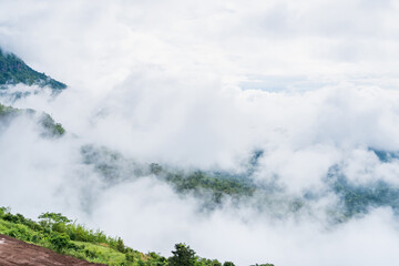 Landscape misty,Fantastic dreamy sunrise on the mountains, Mountain with mist cloud at Khao Kho Phetchabun Thailand