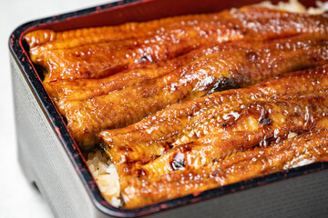 美味しそうな鰻重のアップ