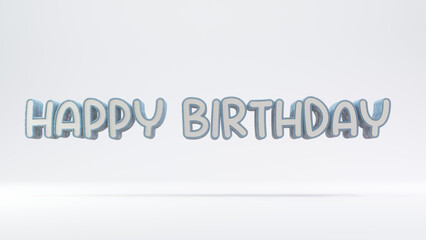 happy birthday 3d text gray and blue in background gray 3d illustration rendering, text gray color for flyer design, background and etc