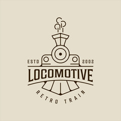 locomotive line art logo vector simple minimalist illustration template icon graphic design. retro or vintage train sign or symbol for transportation with typography concept © zyxroun