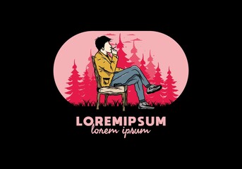 Man sit on chair and smoke cigarettes illustration