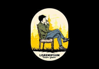 Man sit on chair and smoke cigarettes illustration
