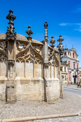 gothic water well from 1495 and baroque St. Nepomuk church from 1734, UNESCO, Kutna Hora, Czech republic