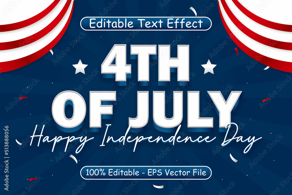 Wall mural 4th Of July Happy Independence Day Editable Text Effect 3 Dimension Emboss Modern Style