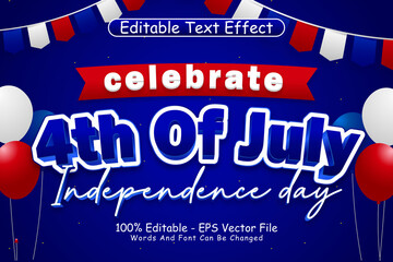 Fototapeta na wymiar Celebrate 4th Of July Independence Day Editable Text Effect 3 Dimension Emboss Modern Style