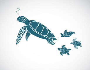 Vector of turtles family design on white background. Easy editable layered vector illustration. Undersea Animals.