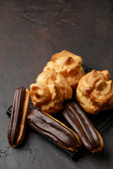 Profiteroles on white background in studio