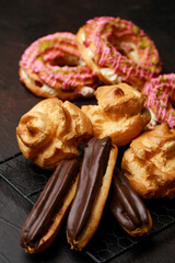 Profiteroles on white background in studio