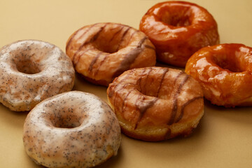 Tasty fresh doughnuts in studio 