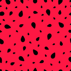 Watermelon seeds seamless pattern. Repeated background with summer berries. Vector illustration. Texture for childish, girly clothes prints, summer, juicy, seasonal design, wrapp paper. Bright color