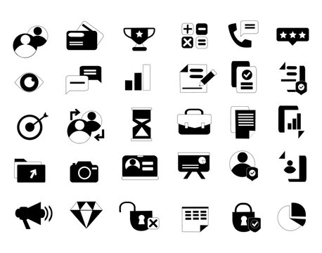 Vector icons and symbols  for business communication and web trade. Black icons for mobile app. Design pack for user experience 