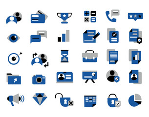 Vector dark blue icon set for application,  website and business