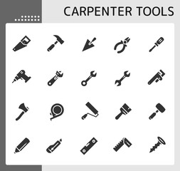 carpenter tools icon set, isolated glyph icon, perfect for web, graphic design, social media, UI, mobile app, EPS vector illustration