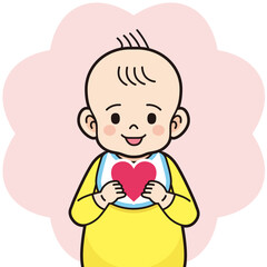 ハートを持つ赤ちゃん　輪郭線あり