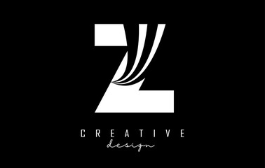 White letter Z logo with leading lines and road concept design. Letter Z with geometric design.