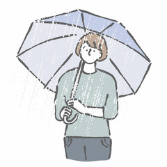 傘をさす女性　梅雨　イラスト