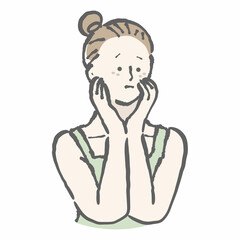 女性　肌荒れ　シミ　悩む　イラスト