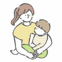 親子　子育て　抱っこ　イラスト　女性