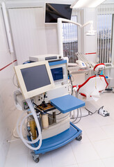 Clean sterile dental office. Interior of modern stomatology room with new technologies.