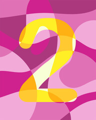 Number 2 of abstract smooth rounded shapes. Contrasting yellow number on a pink background