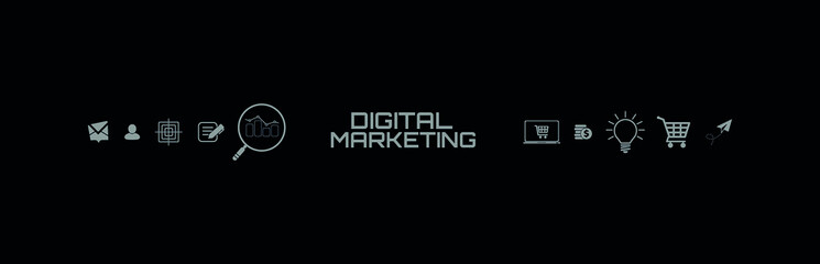 digital marketing icons on white background