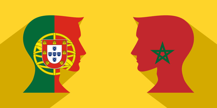 face to face concept. portugal vs morocco. vector illustration