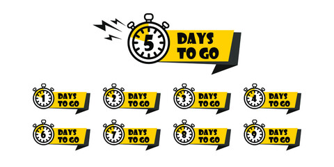 Countdown left days banner 1 2 3 4 5 6 7 8 9 of days to go Collection badges sale landing page banner. Vector illustration