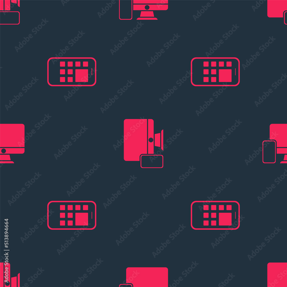 Poster set mobile apps and monitor and mobile on seamless pattern. vector