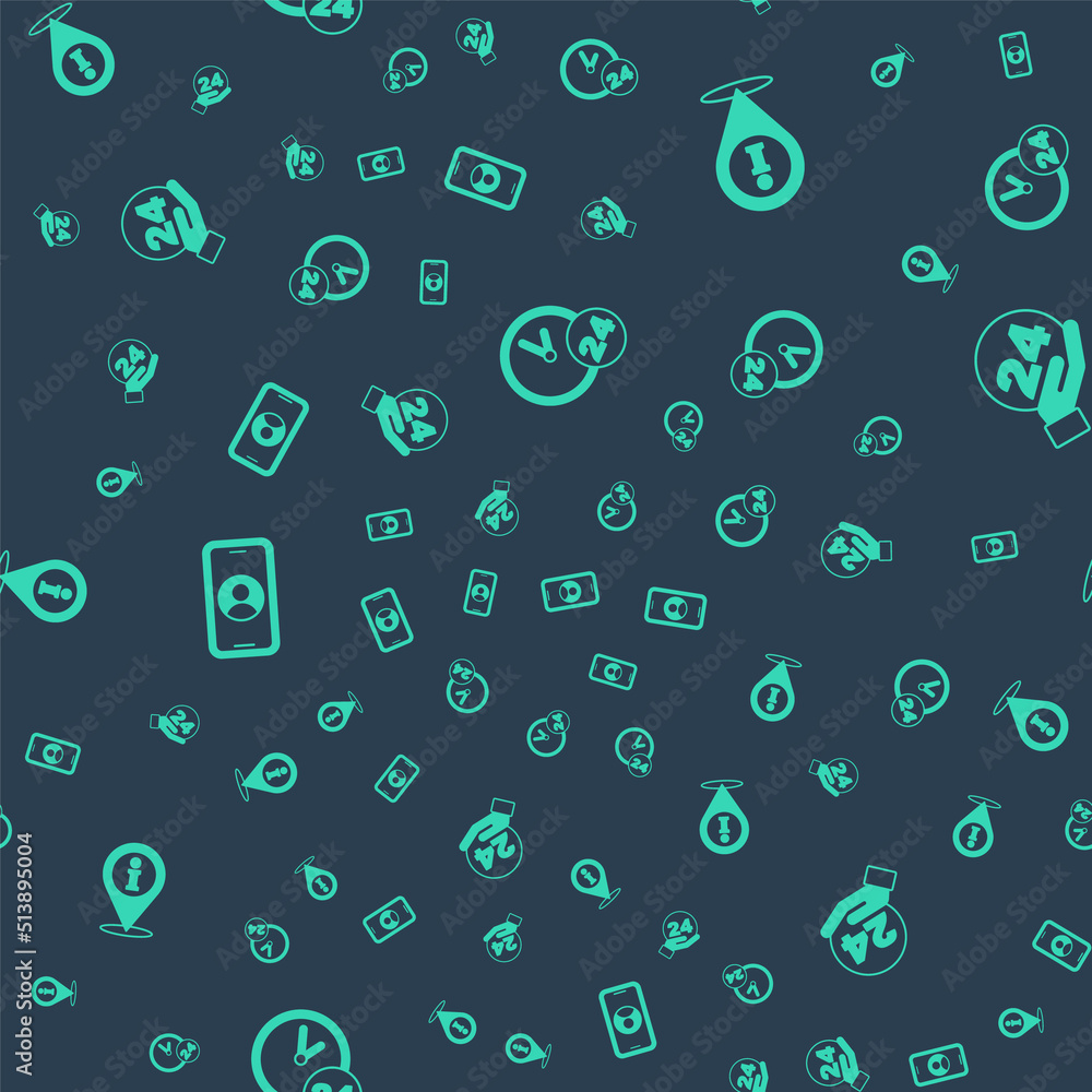 Aufkleber set clock 24 hours, location with information, telephone support and on seamless pattern. vector