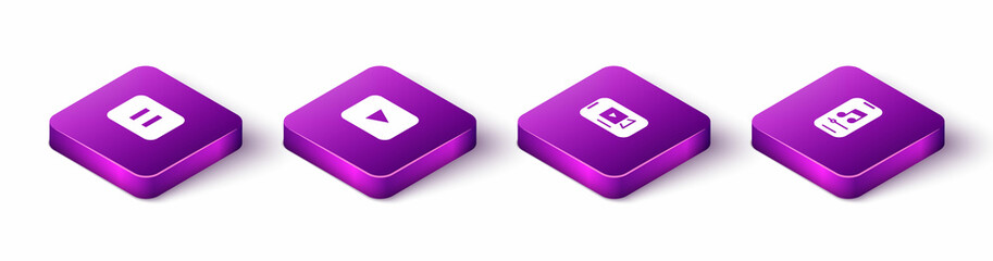 Set Isometric Pause button, Play, Online play video and Music player icon. Vector