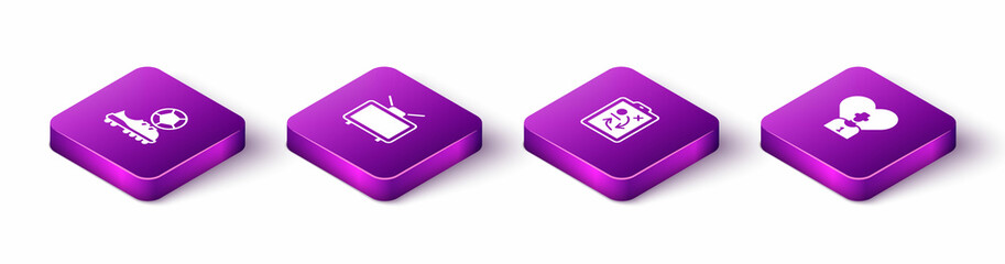 Set Isometric Football shoes, match on TV, Planning strategy concept and or soccer player icon. Vector