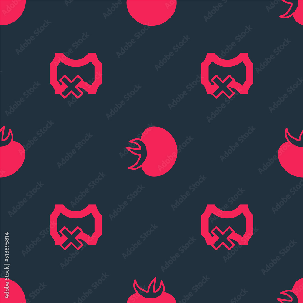 Poster set no leather and tomato on seamless pattern. vector