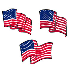 Set of illustration of american flags. Design element for poster, card, banner, sign, logo. Vector illustration