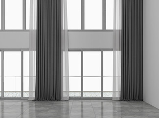 Fototapeta premium Illustration 3D rendering large luxury modern bright interiors Living room mockup computer digitally generated image