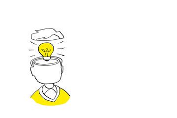 Big light bulb inside man's head. Concept of idea. Cartoon vector illustration design
