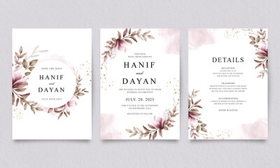 Set of beautiful wedding invitation templates with watercolor floral