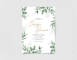Wedding card set with watercolor greenery