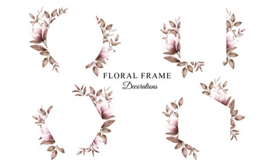 Watercolor floral frame set for wedding invitation card design decoration
