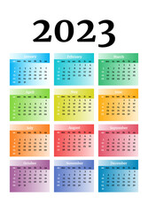 Calendar for 2023 isolated on a white background