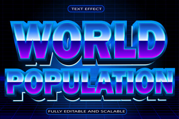 World Population Editable Text Effect 3 Dimension Emboss Retro Style