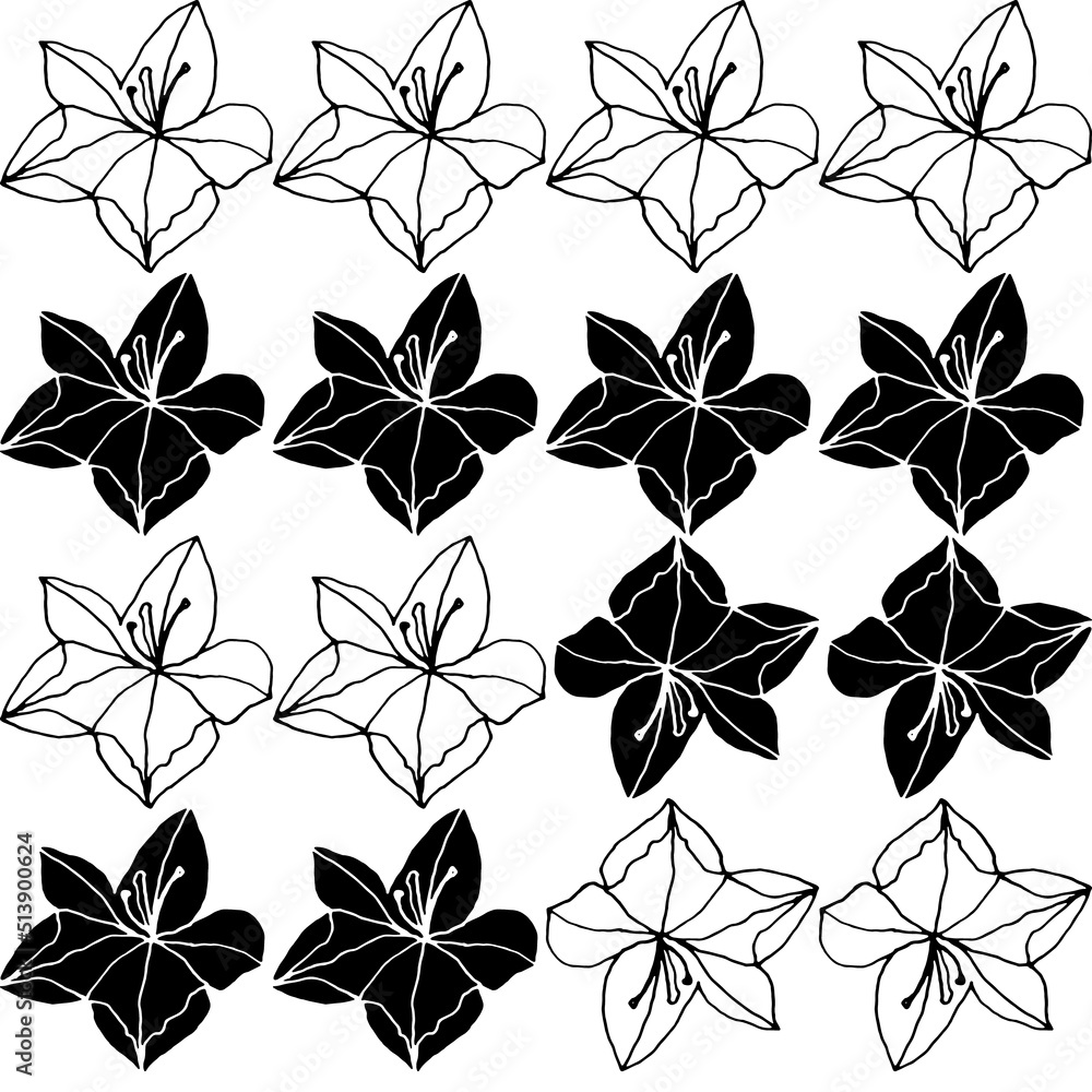 Poster abstract flower elements vector seamless pattern. simple repeat in black on white background.