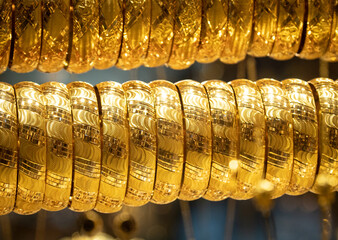 gold bracelets in the showcase