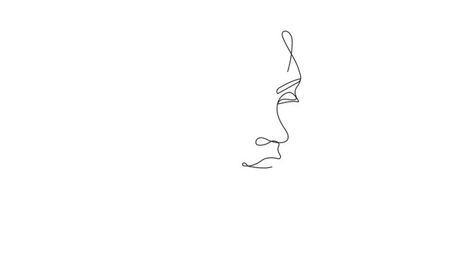 Boho women face in line animation on abstract wall art. Surreal portrait, Girl face in line drawing video. Retro abstract picture in continuous outline technique, minimalist art clip for web