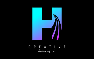 Colorful letter H logo with leading lines and road concept design. Letter H with geometric design.