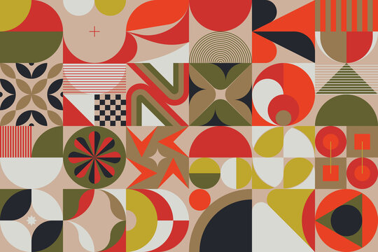 Mid-Century Inspired Graphic Pattern Art Made With Abstract Vector Geometric Shapes and Elements