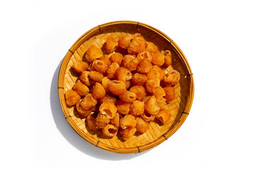 Dried longan on white background.