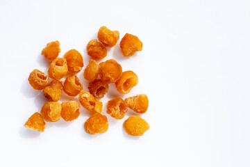 Dried longan on white background.