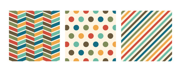 Seamless retro pattern collection. Colorful geometric background. Vector illustration