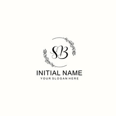 Initial letter SB handwriting with floral frame template	