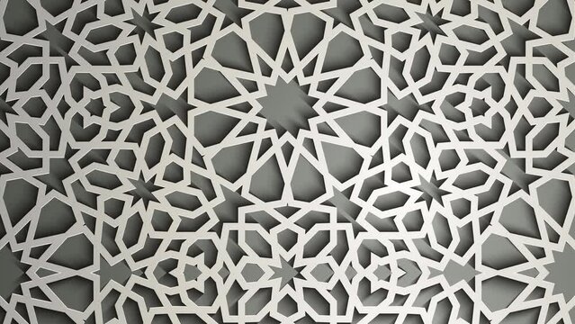 White islamic ornament seamless animation. Light 3d ramadan islamic pattern. Geometric ornament sliding seamless 4k animation.